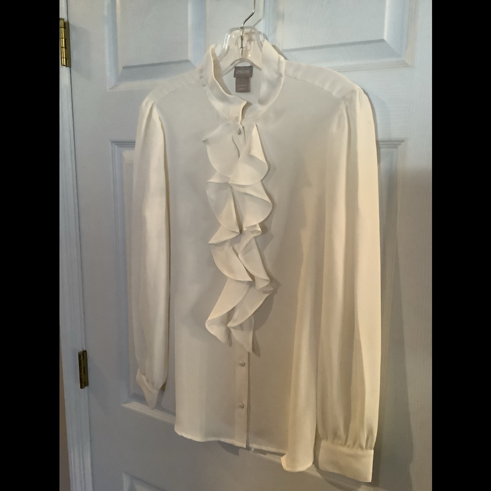 Chicos Ruffle Front Blouse sz 1 NWT